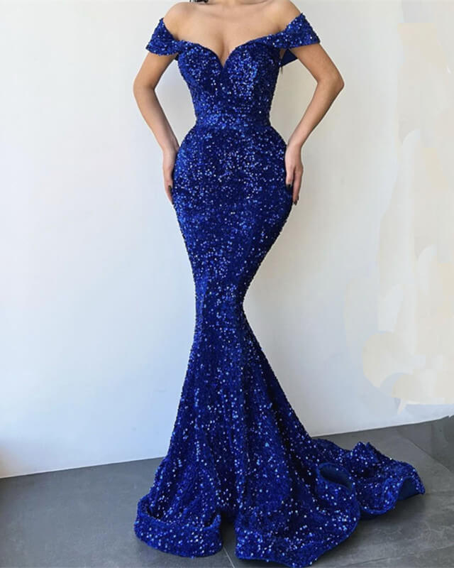 Mermaid Sequin Ruffles Off The Shoulder Dress