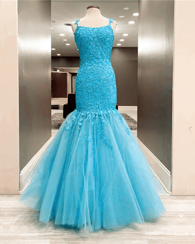 Mermaid Ice Blue Prom Dresses Lace Embroidery Lisposa Mermaid Ice Blue Prom Dresses Lace Embroidery Lisposa
