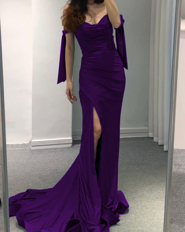 Mermaid Dark Purple Satin Dress With Slit Lisposa Mermaid Dark Purple Satin Dress With Slit Lisposa
