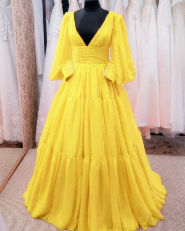 Canary Yellow Puffy Sleeves Ball Gown Tulle Prom Dresses Lisposa Canary Yellow Puffy Sleeves Ball Gown Tulle Prom Dresses Lisposa
