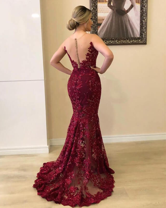 Mermaid Burgundy Sequin Lace Dress