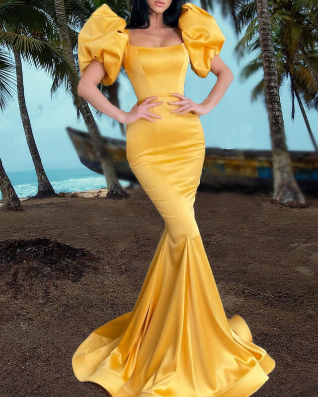 Yellow Homecoming Dress Neon Yellow Formal Dresses Mermaid Bright Yellow Satin Dresses Puffy Sleeve Lisposa Yellow Homecoming Dress Neon Yellow Formal Dresses Mermaid Bright Yellow Satin Dresses Puffy Sleeve Lisposa
