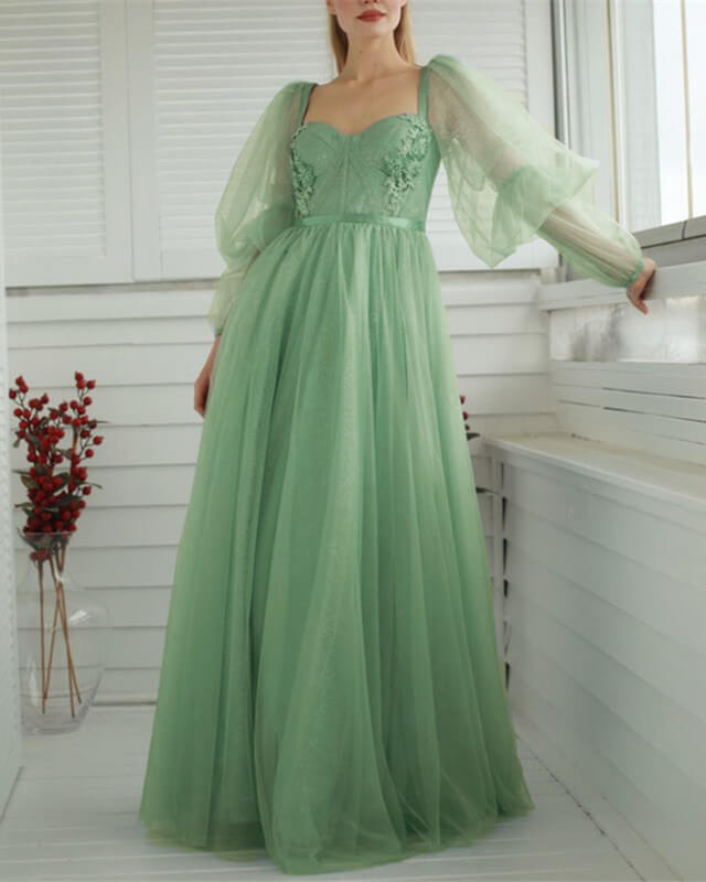 Light Green Tulle Cottagecore Dress With Puffy Sleeve Lisposa Light Green Tulle Cottagecore Dress With Puffy Sleeve Lisposa