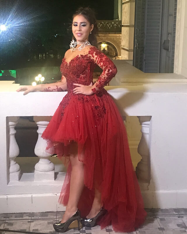 Burgundy Tulle High Low Prom Dress Long Sleeve Lisposa Burgundy Tulle High Low Prom Dress Long Sleeve Lisposa