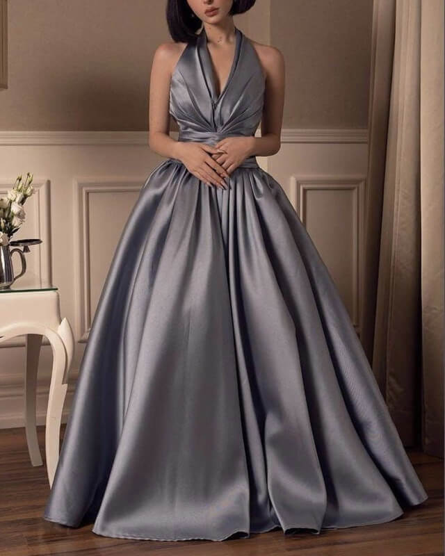 Silver Halter Ball Gown Satin Dress Lisposa Silver Halter Ball Gown Satin Dress Lisposa