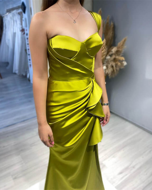 Mermaid Army Green Satin Dress One Strap Lisposa Mermaid Army Green Satin Dress One Strap Lisposa