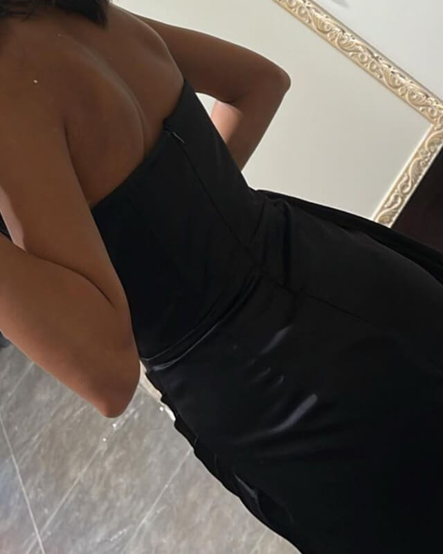 Mermaid Cowl Neck Slit Satin Dress