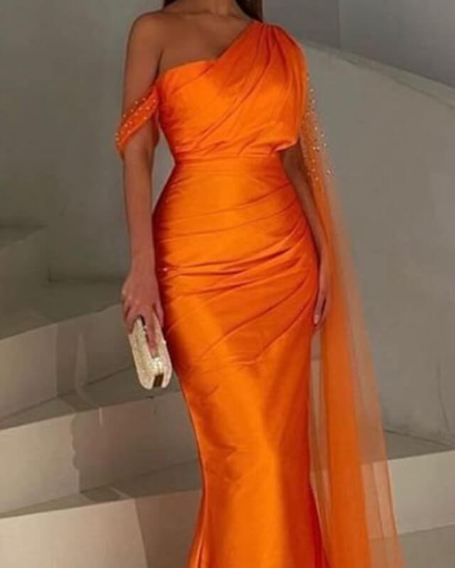 Mermaid Bright Orange Satin Dress