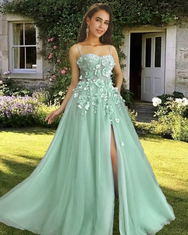 Light Green 3D Flowers Tulle Corset Dress – Lisposa