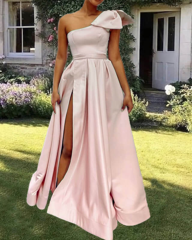 Pale Pink Satin One Shoulder Dress Lisposa Pale Pink Satin One Shoulder Dress Lisposa