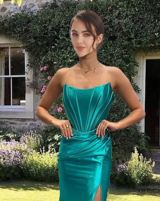 Mermaid Jade Satin Strapless Dress