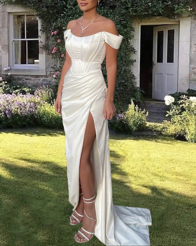 fitted lace wedding dress Elegant White Long Prom Dress with High Split Sequin Bridelily fitted lace wedding dress Elegant White Long Prom Dress with High Split Sequin Bridelily