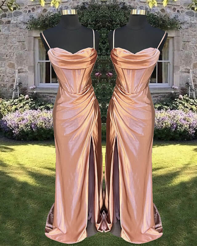 Mermaid Cowl Neck Satin Corset Dress With Straps