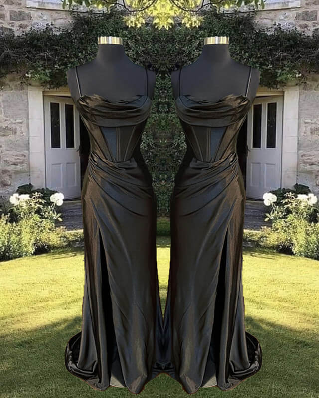 Mermaid Cowl Neck Satin Corset Dress With Straps