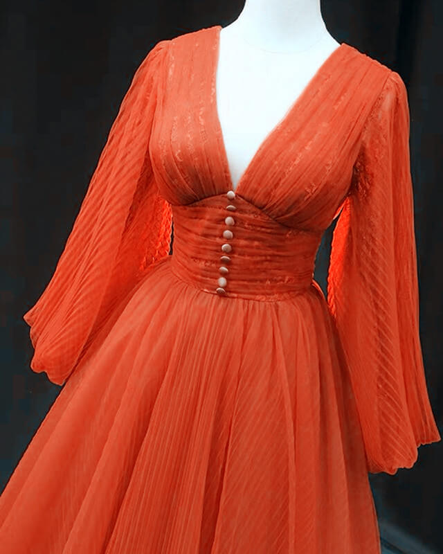orange formal dress with sleeves Orange Tullle Princess Prom Dress With Sleeves – Lisposa