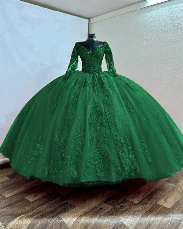 Ball Gown V-neck Appliques Sleeved Quince Dress Lisposa Ball Gown V-neck Appliques Sleeved Quince Dress Lisposa