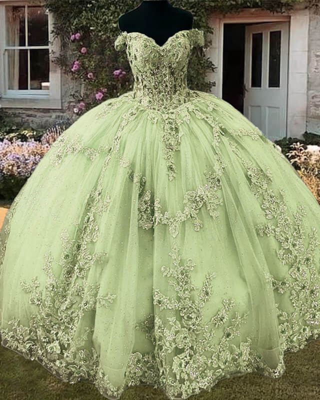 Sage Lace Off Shoulder 15 Ball Gown Dress Lisposa Sage Lace Off Shoulder 15 Ball Gown Dress Lisposa