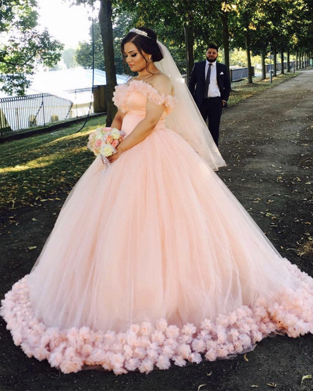 Tulle Flowers Wedding Dresses Off The Shoulder