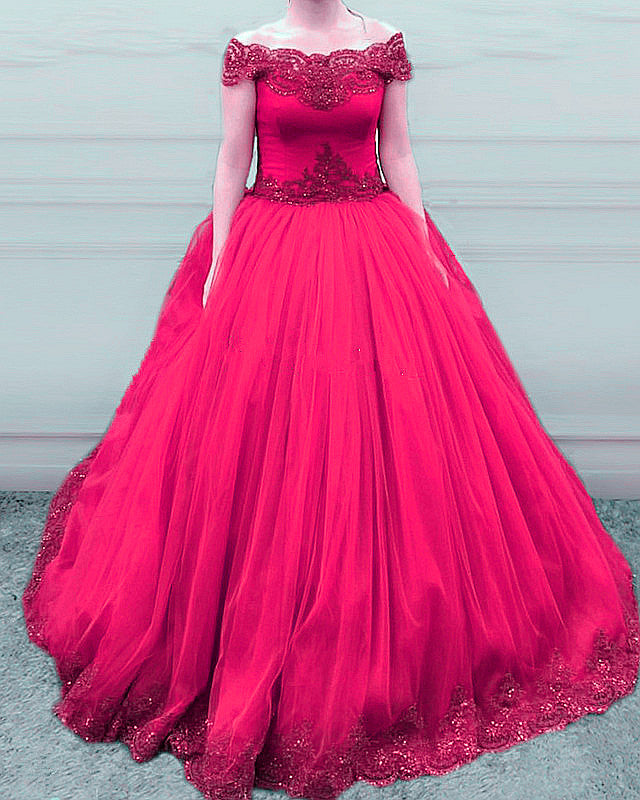 Elegant Quinceanera Ball Gown Lace Appliques Off The Shoulder Dresses