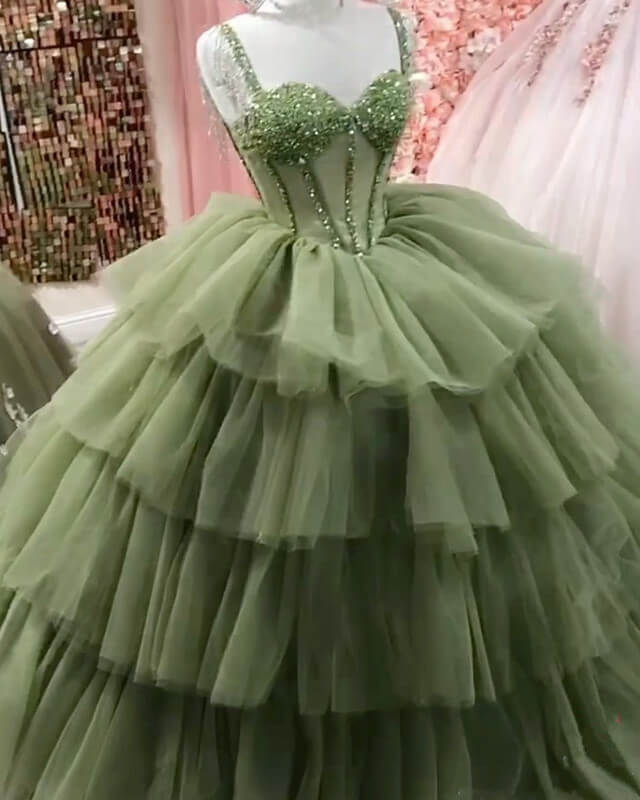 Sage Green Corset Ball Gown Ruffles Dress Lisposa Sage Green Corset Ball Gown Ruffles Dress Lisposa