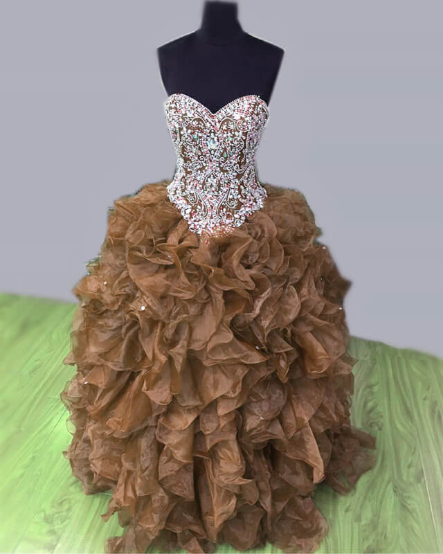 Brown Organza Quinceanera Dresses Beaded Sweetheart Lisposa Brown Organza Quinceanera Dresses Beaded Sweetheart Lisposa