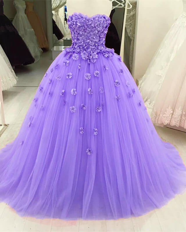 purple and lavender dresses Lavender 3D Flowers Sweetheart Ball Gown Dresses – Lisposa
