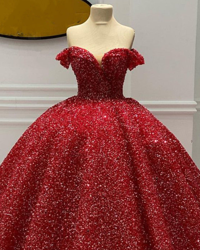 Sparkly Ball Gown Off The Shoulder Dresses