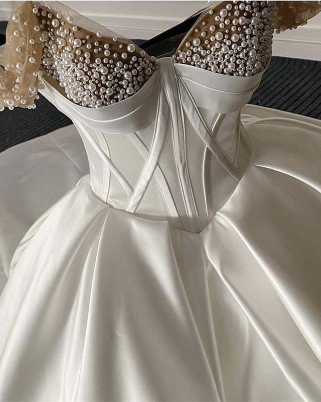 Romantic Satin Corset Wedding Dresses Off The Shoulder Ball Gown – Lisposa