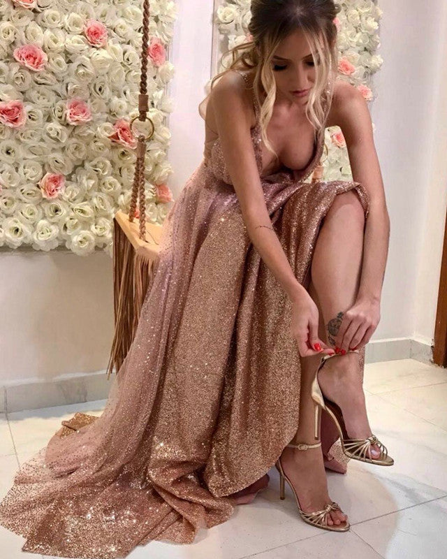 Rose Gold Sparkly Bridesmaid Dresses V Neck Lisposa Rose Gold Sparkly Bridesmaid Dresses V Neck Lisposa