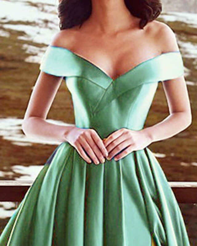 Sage Green Bridesmaid Dress Satin Off Shoulder