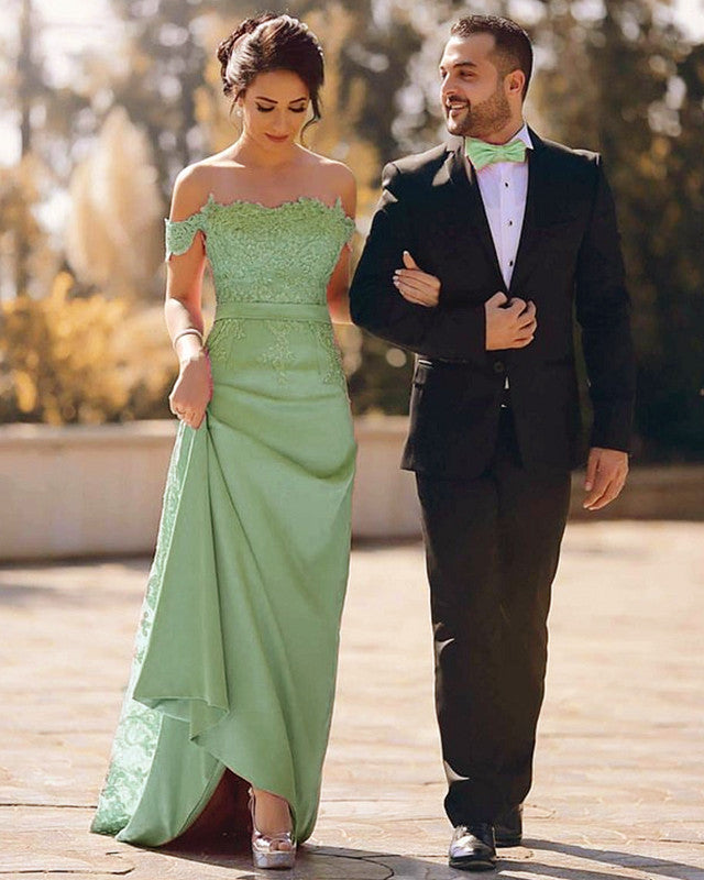 Mermaid Sage Green Prom Dresses Dress Lace Off Shoulder – Lisposa