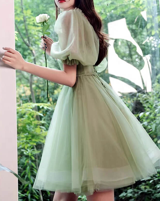 Short Tulle Puffy Sleeve Dress