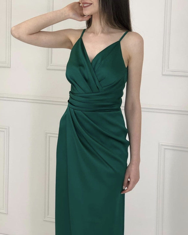 Sheath Bridesmaid Dresses Pleated V Neck Split