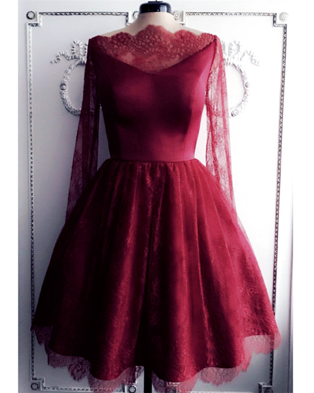 Short Lace Prom Dresses Long Sleeves