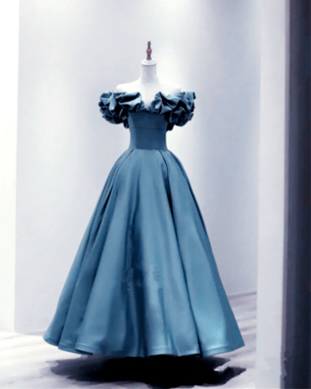 Dusty Blue Satin Bridesmaid Dresses Midi