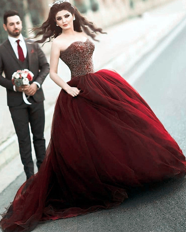 Burgundy Corset Wedding Dresses