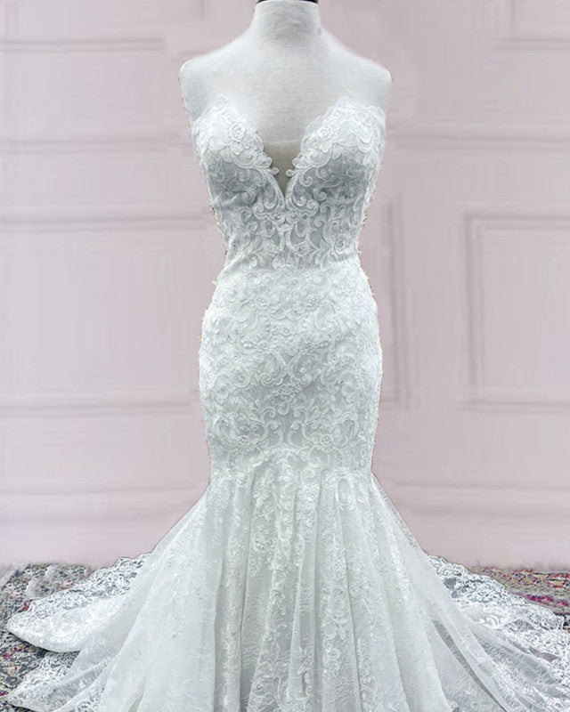 Strapless Mermaid Wedding Lace Dress