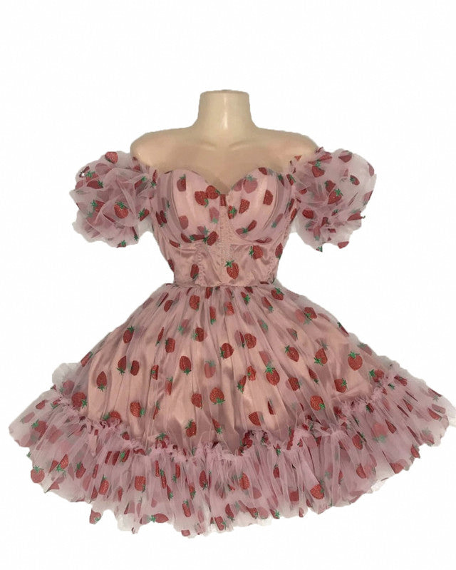 Strawberry Puffy Sleeve Corset Dress Lisposa Strawberry Puffy Sleeve Corset Dress Lisposa
