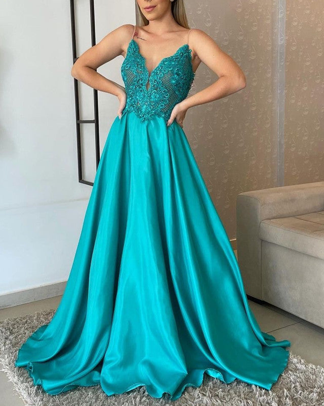 Elegant Bridesmaid Dresses Lace V Neck Spaghetti Straps