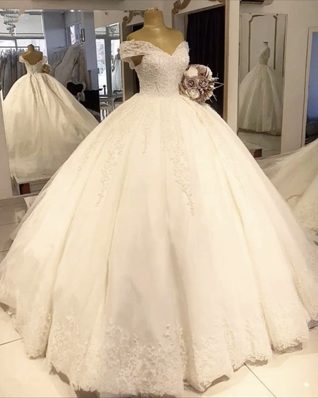 Ball Gown Off Shoulder Wedding Dress Lace Edge