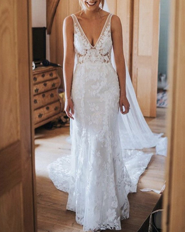 Boho Lace Mermaid Wedding Dress