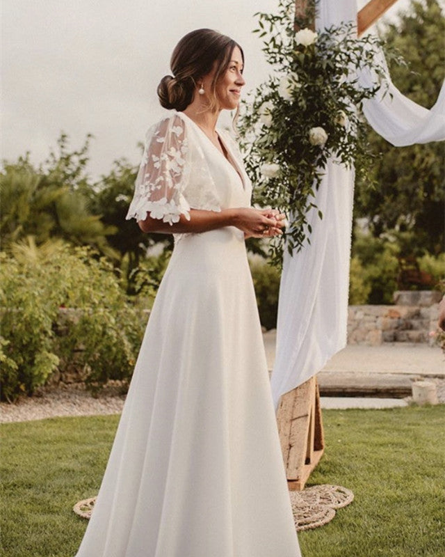 Casual Boho Wedding Dress with Flutter Sleeves