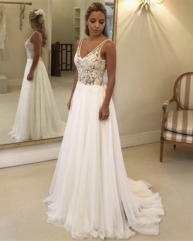 Boho Beach Wedding Chiffon Dresses Lace V Neck Lisposa Boho Beach Wedding Chiffon Dresses Lace V Neck Lisposa