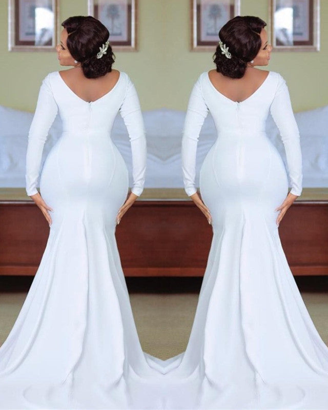Plus Size Wedding Dress Mermaid Satin Long Sleeves Lisposa Plus Size Wedding Dress Mermaid Satin Long Sleeves Lisposa