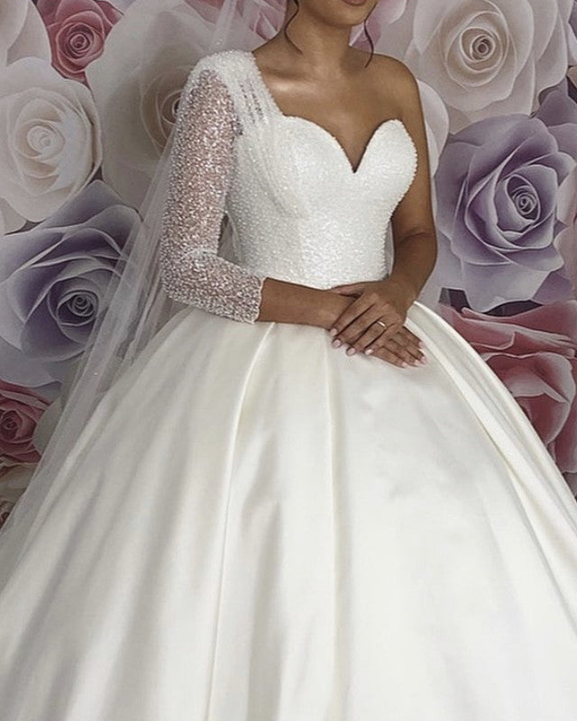 One Shoulder Wedding Dress Ball Gown With Sparkles