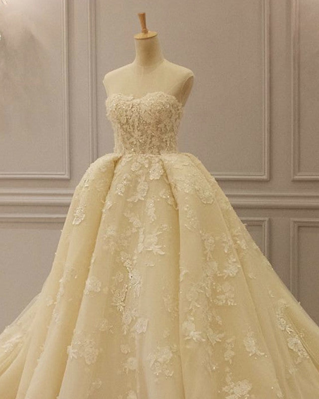 Sweetheart Corset Wedding Dress 3D Lace Embroidery