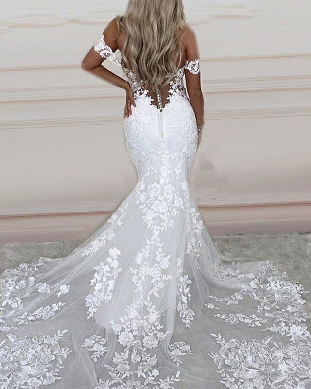 Elegant Lace Mermaid Wedding Dress Off Shoulder