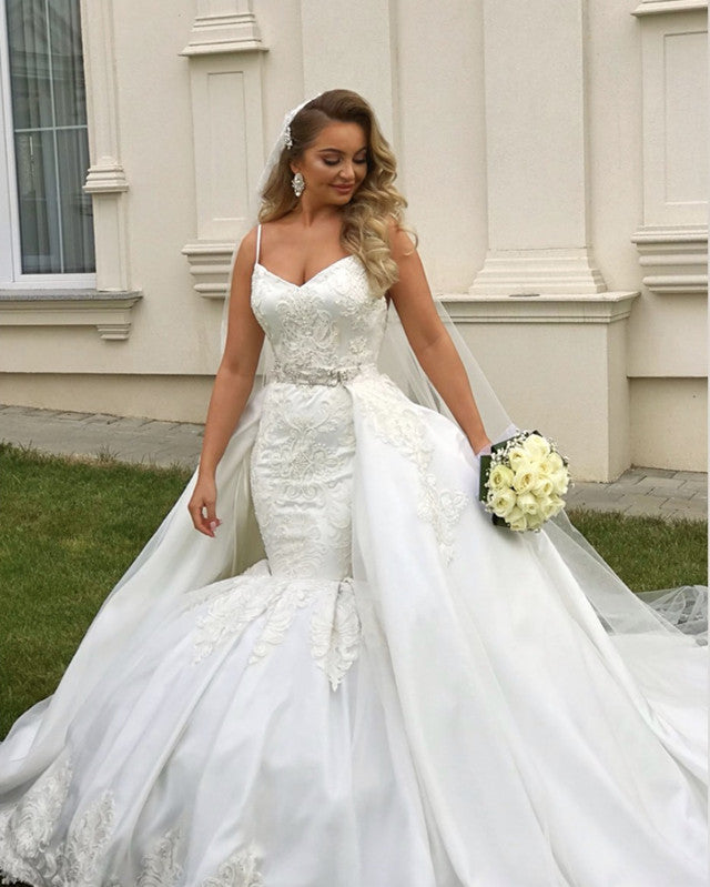 mermaid wedding dress with detachable skirt Dresses Sweetheart Long Sleeves Beaded With Pearls Wedding fg4119 Create your dreamy walk down the aisle with the detachable skirt and extended tulle train Luxury Lace Mermaid Wedding Dress