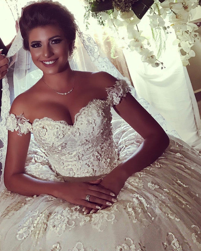 Sweetheart Lace Wedding Dress Off Shoulder Ball Gown