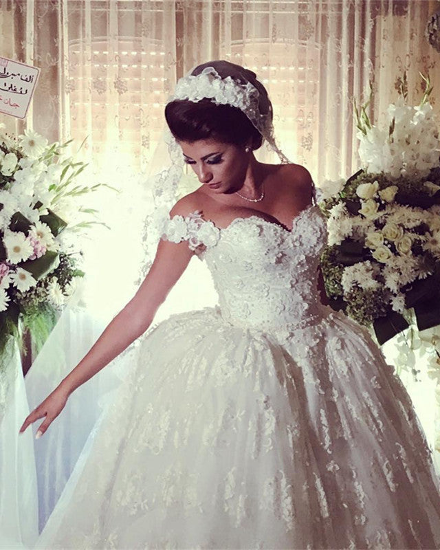 Sweetheart Lace Wedding Dress Off Shoulder Ball Gown